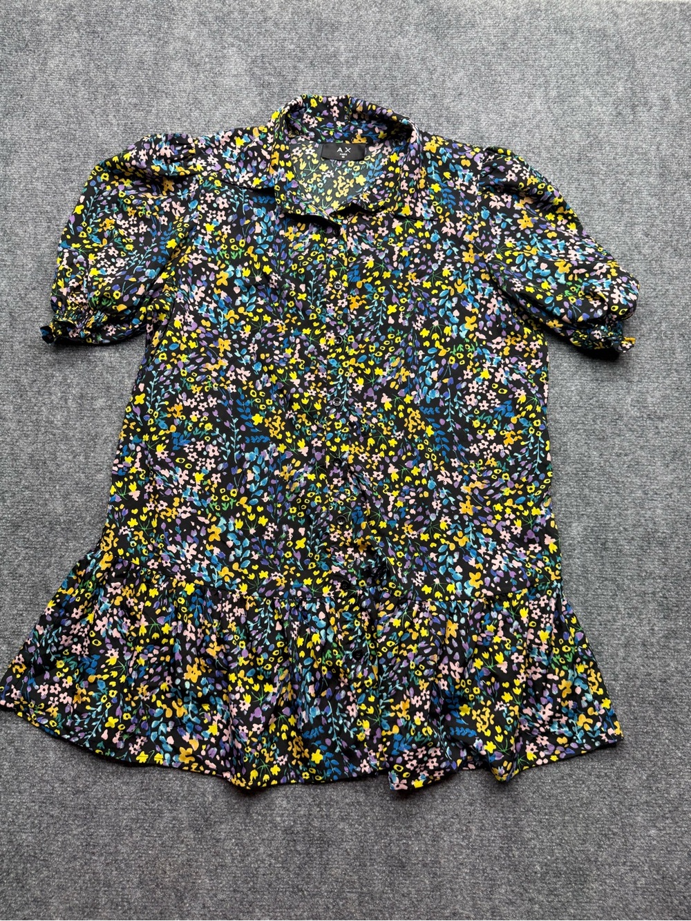 AX Paris Women’s 10 multi color floral button-down tunic mini dress puff sleeves